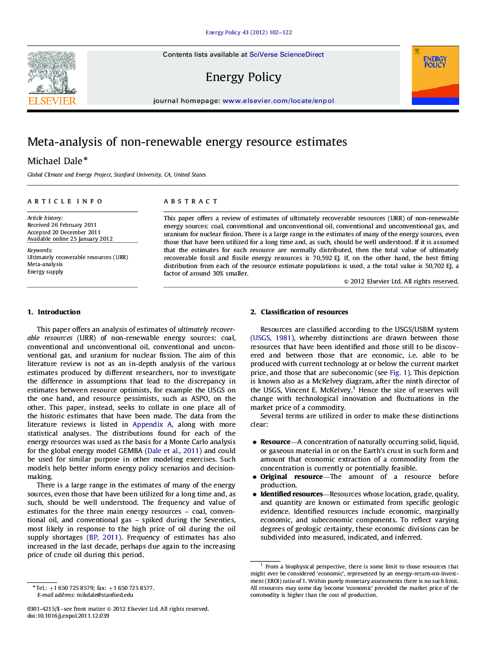 Meta-analysis of non-renewable energy resource estimates