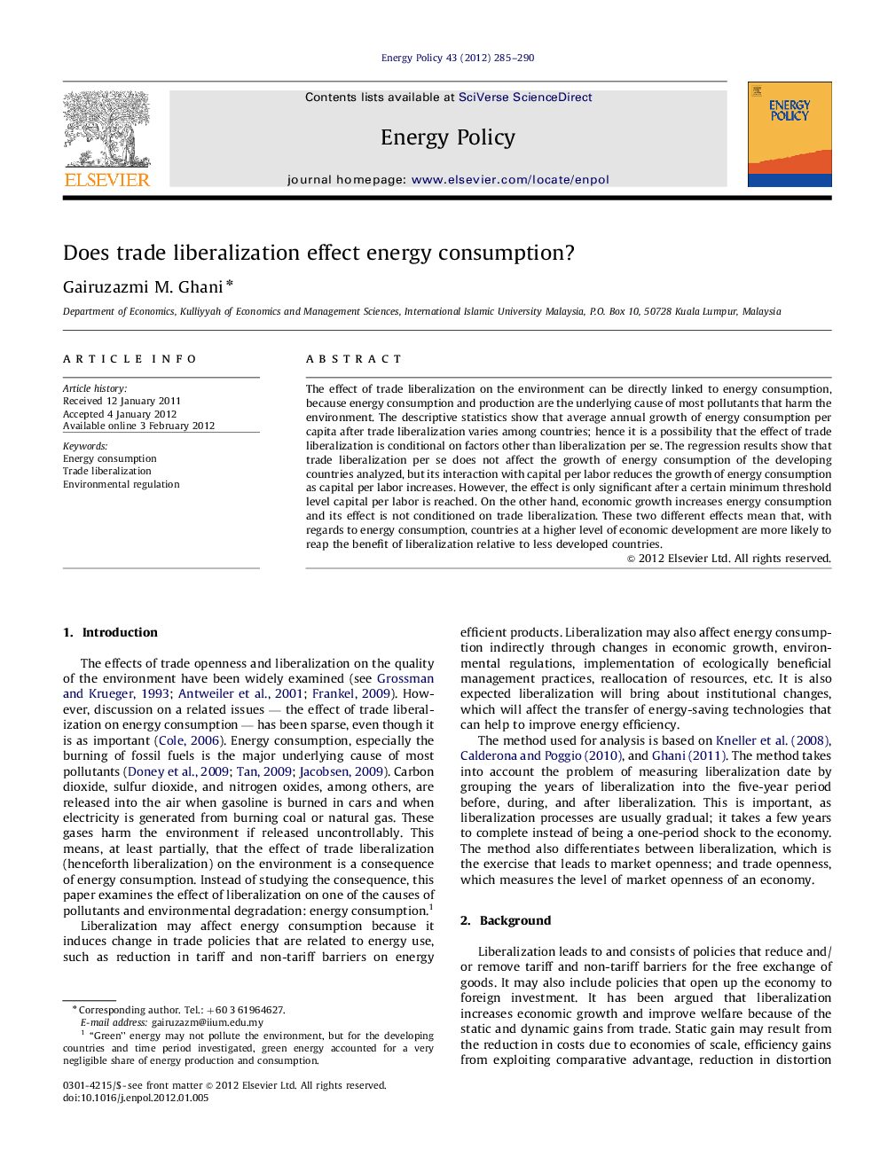 Does trade liberalization effect energy consumption?