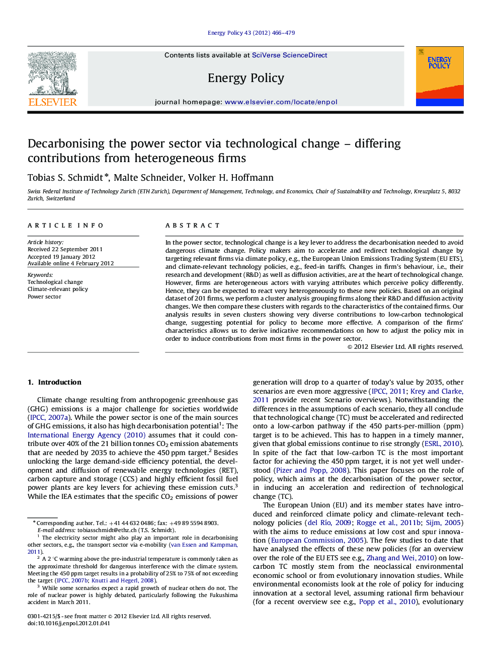 Decarbonising the power sector via technological change – differing contributions from heterogeneous firms