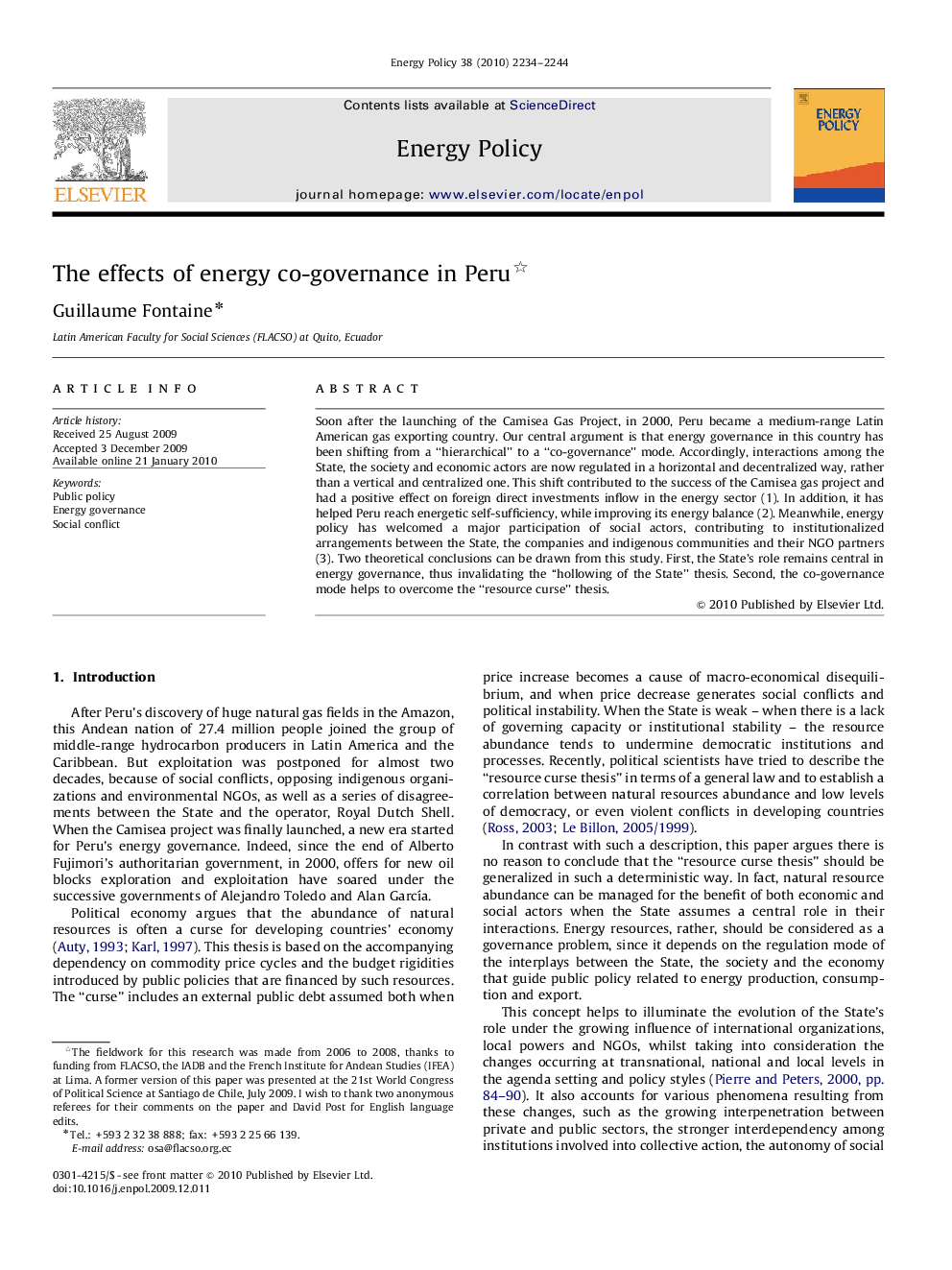 The effects of energy co-governance in Peru 