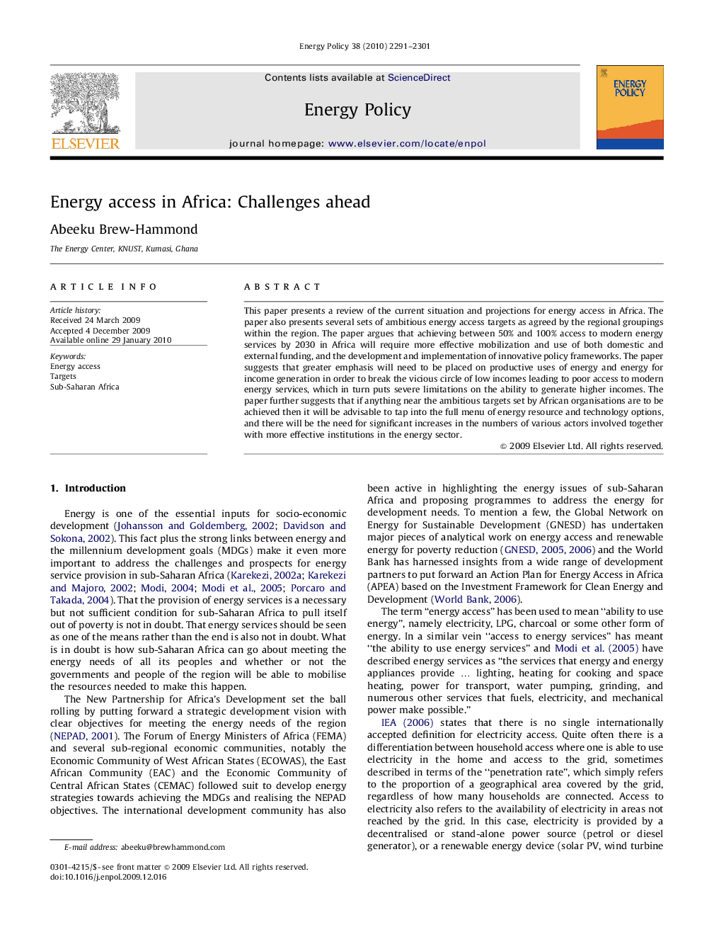 Energy access in Africa: Challenges ahead