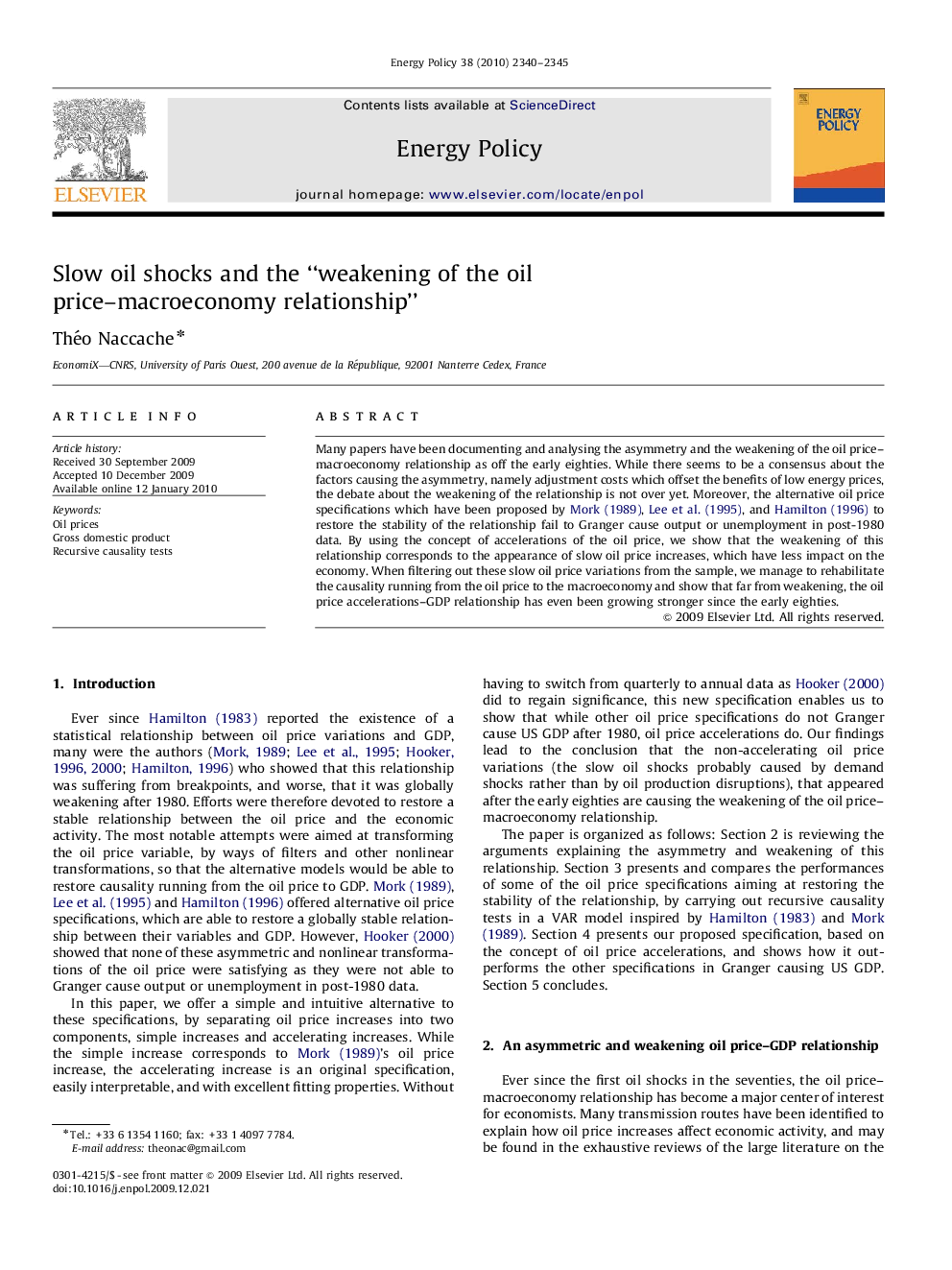 عکس صفحه اول مقاله: Slow oil shocks and the “weakening of the oil price–macroeconomy relationship” Slow oil shocks and the “weakening of the oil price–macroeconomy relationship”