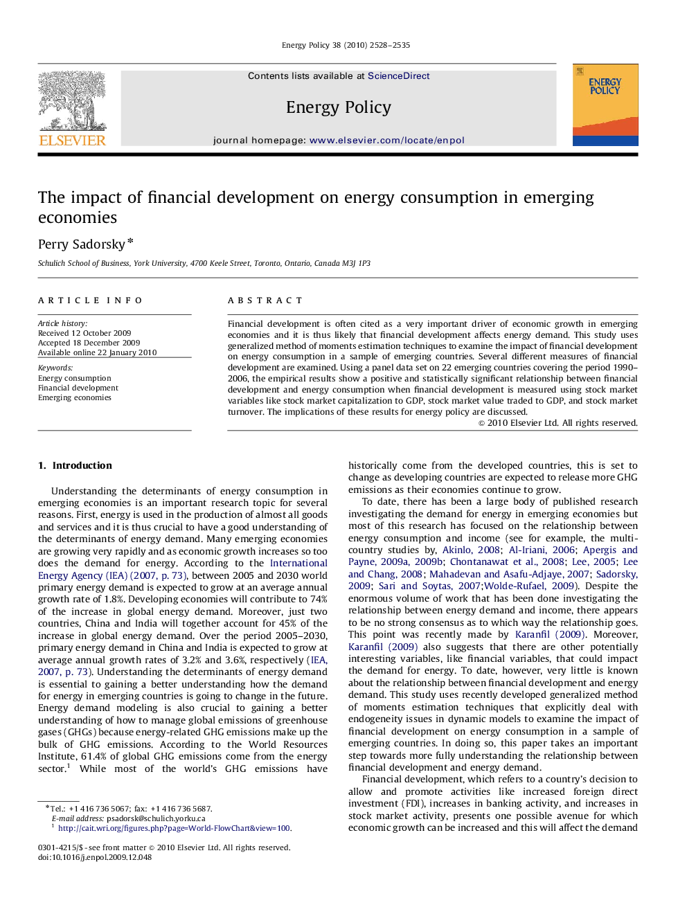 The impact of financial development on energy consumption in emerging economies