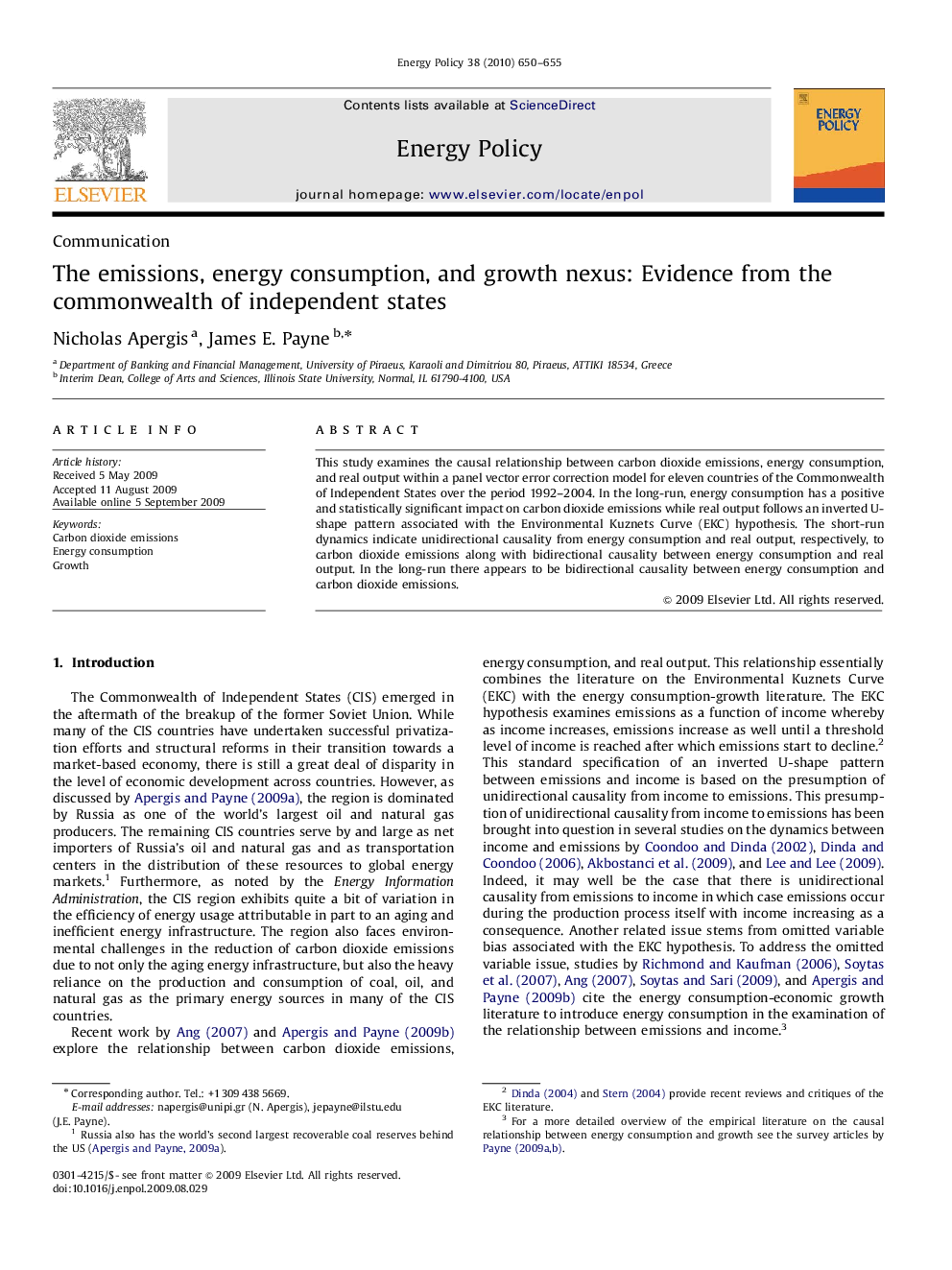 The emissions, energy consumption, and growth nexus: Evidence from the commonwealth of independent states