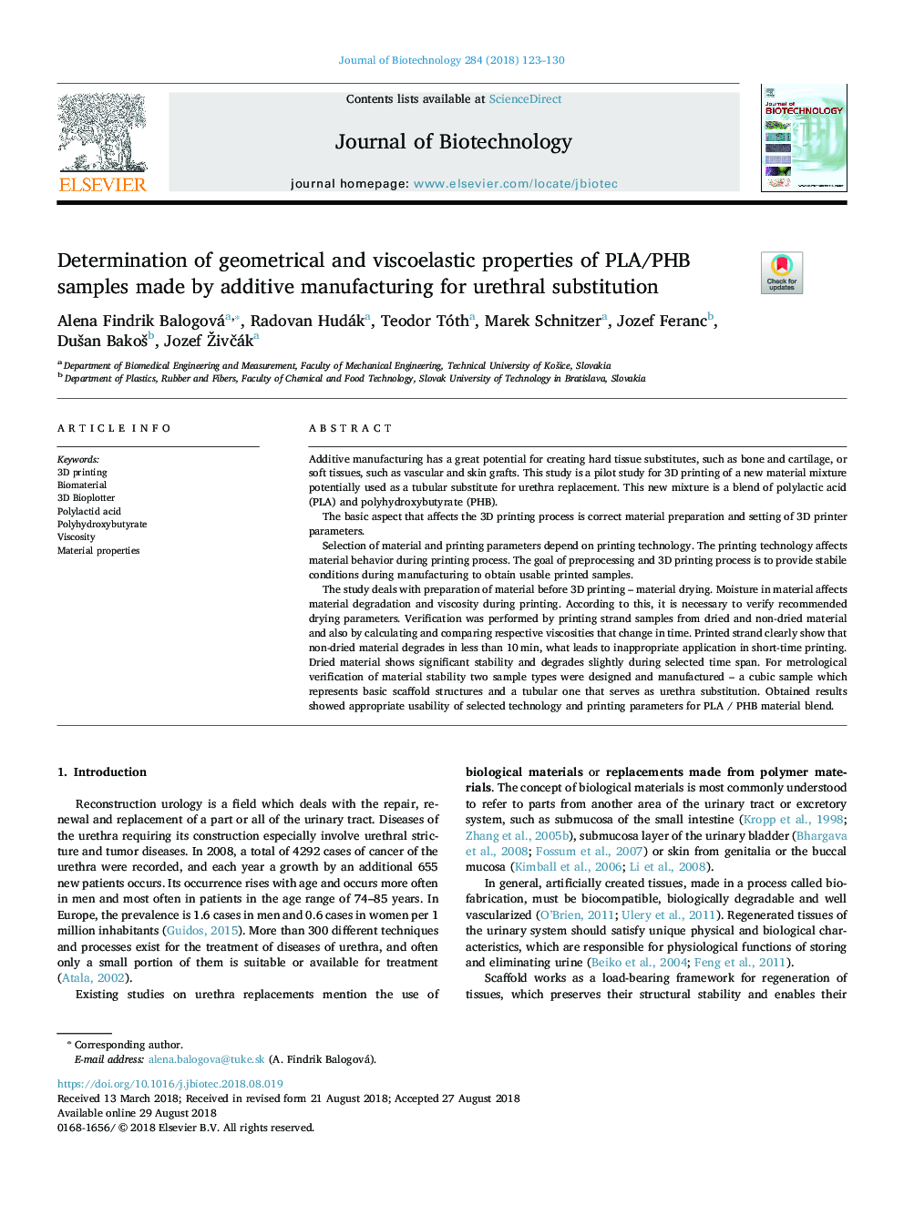 Determination of geometrical and viscoelastic properties of PLA/PHB samples made by additive manufacturing for urethral substitution