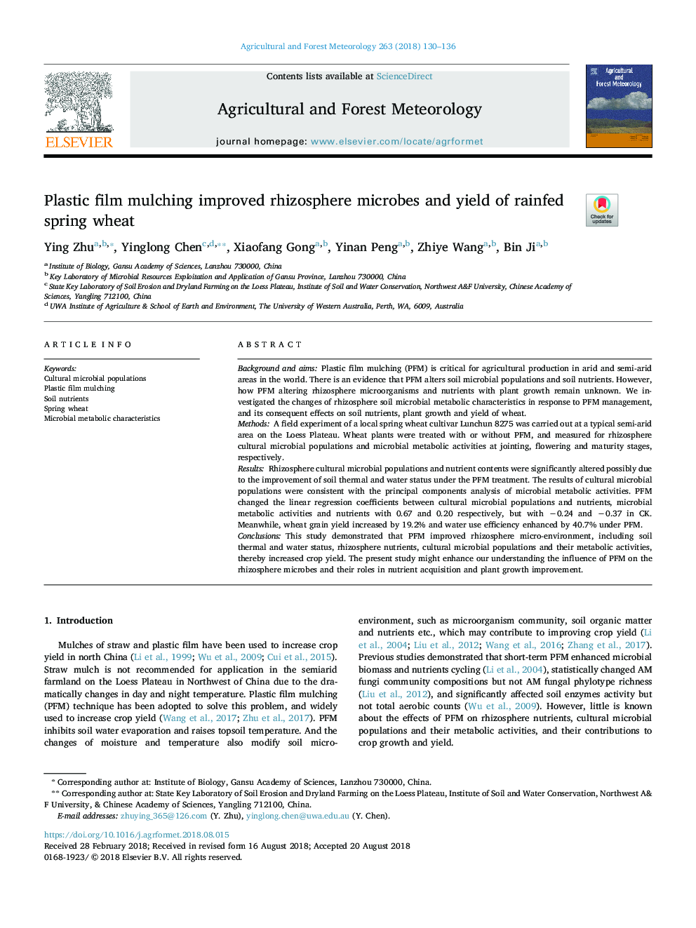 Plastic film mulching improved rhizosphere microbes and yield of rainfed spring wheat