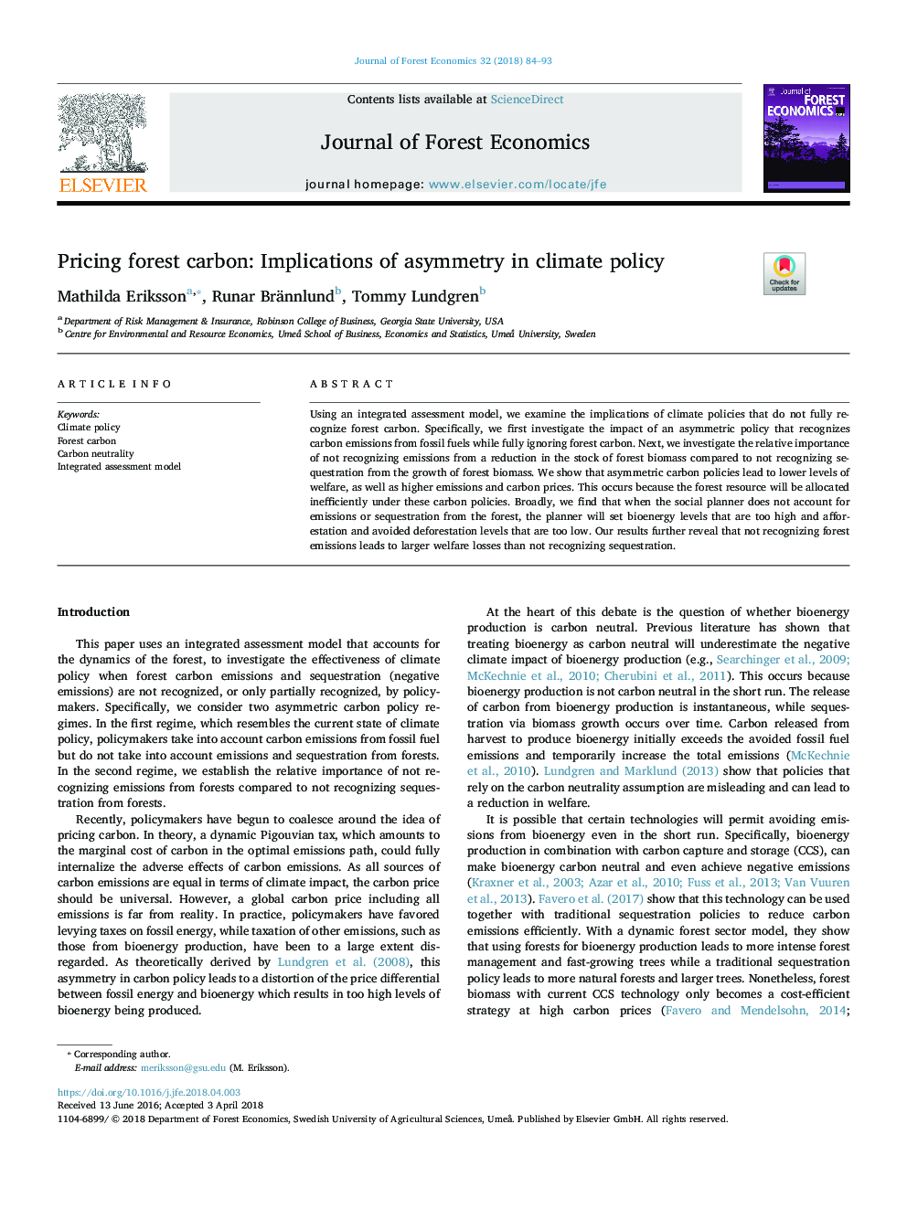 Pricing forest carbon: Implications of asymmetry in climate policy