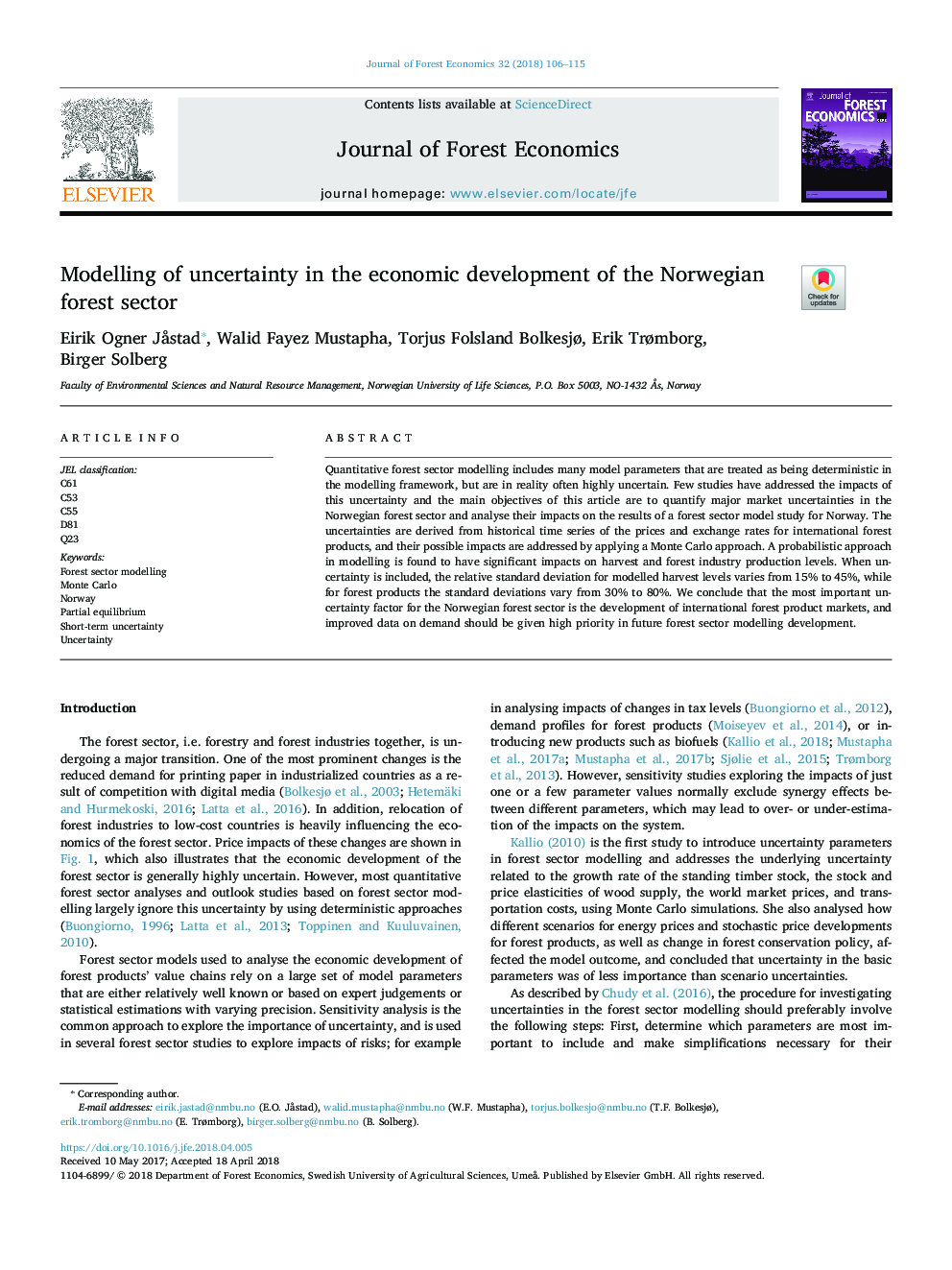 Modelling of uncertainty in the economic development of the Norwegian forest sector