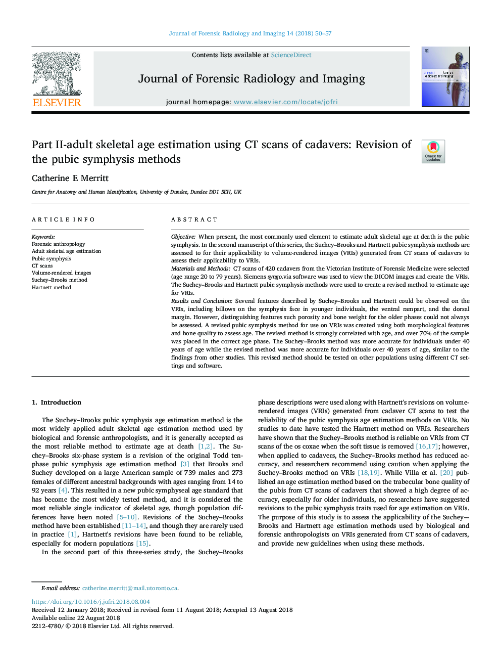 Part II-adult skeletal age estimation using CT scans of cadavers: Revision of the pubic symphysis methods