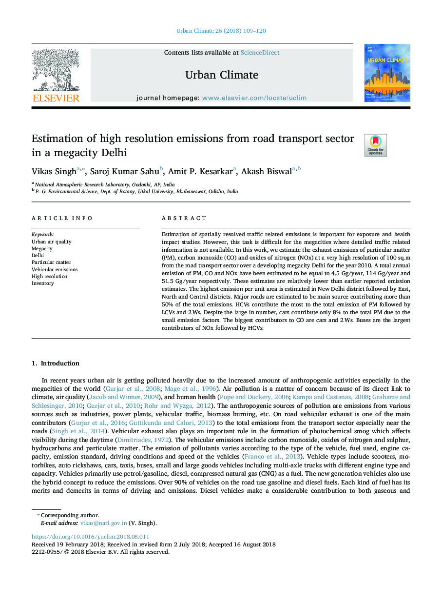 Estimation of high resolution emissions from road transport sector in a megacity Delhi