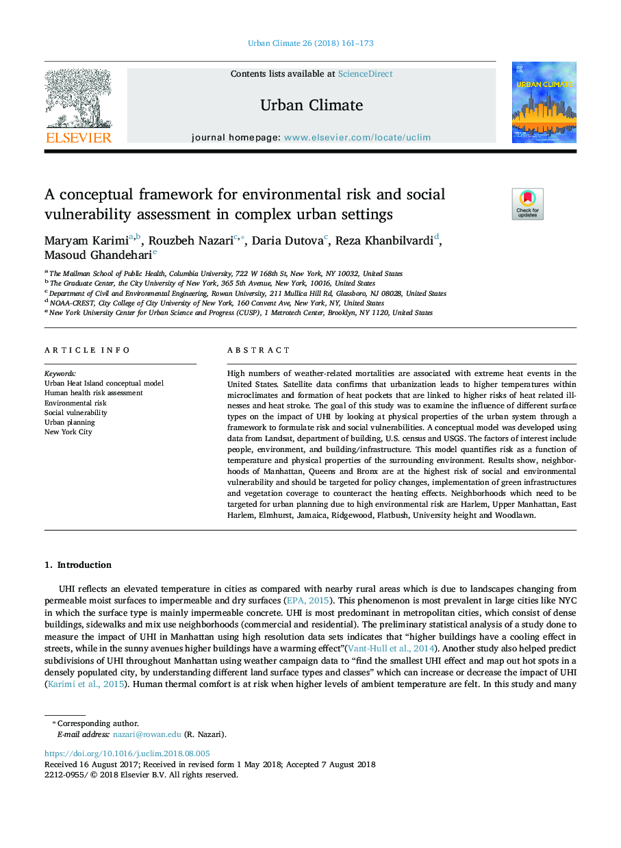A conceptual framework for environmental risk and social vulnerability assessment in complex urban settings