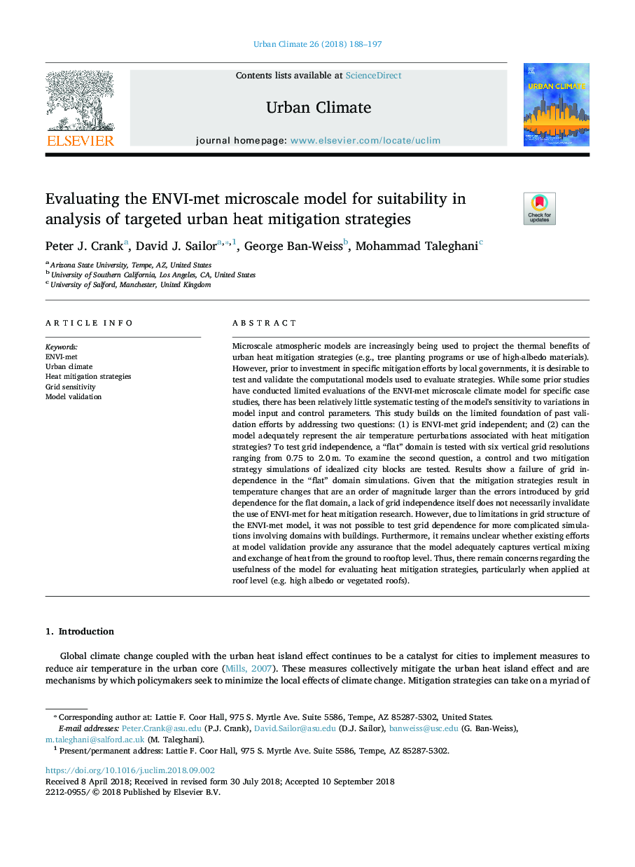 Evaluating the ENVI-met microscale model for suitability in analysis of targeted urban heat mitigation strategies