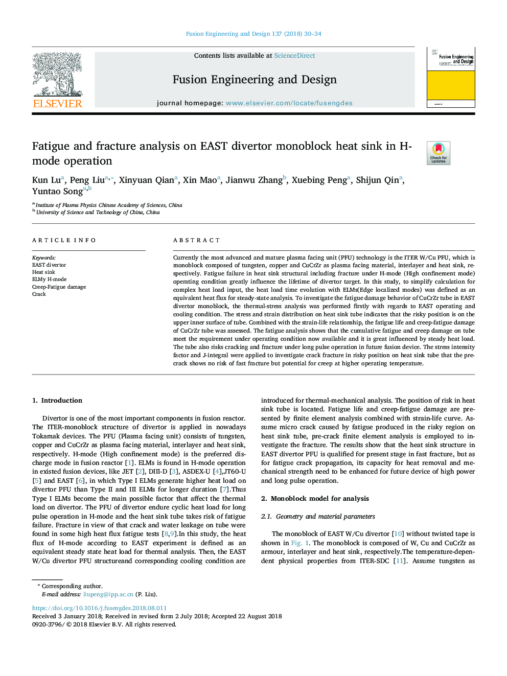 Fatigue and fracture analysis on EAST divertor monoblock heat sink in H-mode operation