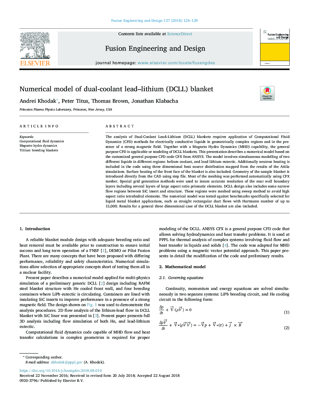 Numerical model of dual-coolant lead-lithium (DCLL) blanket