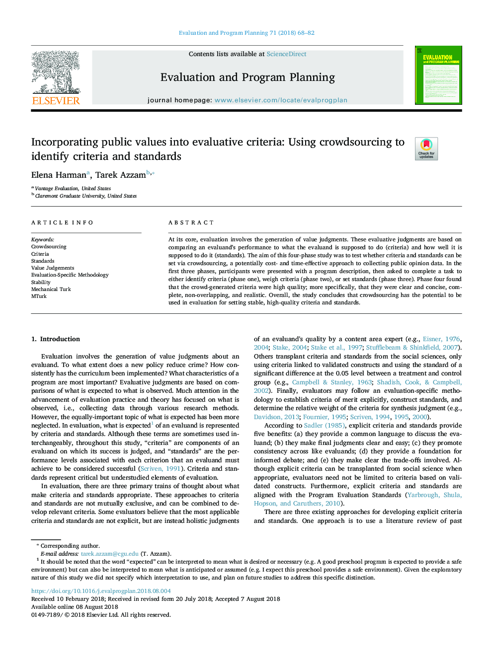 Incorporating public values into evaluative criteria: Using crowdsourcing to identify criteria and standards