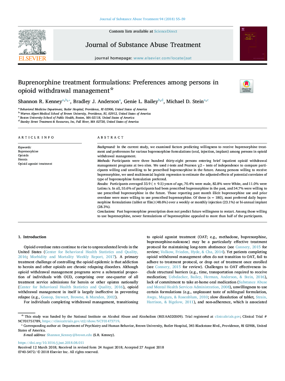 Buprenorphine treatment formulations: Preferences among persons in opioid withdrawal management