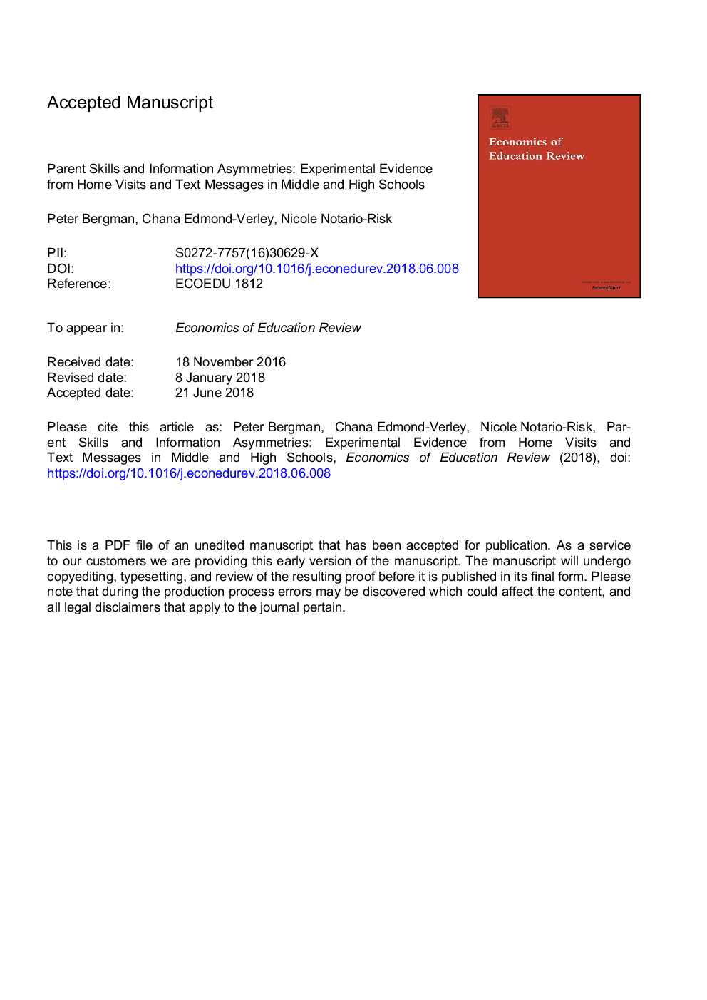 Parent skills and information asymmetries: Experimental evidence from home visits and text messages in middle and high schools