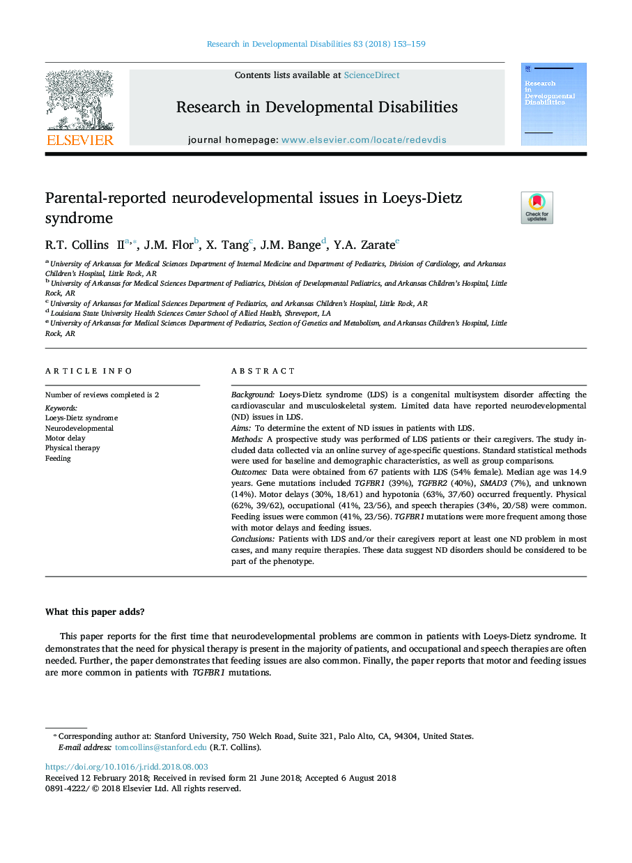 Parental-reported neurodevelopmental issues in Loeys-Dietz syndrome