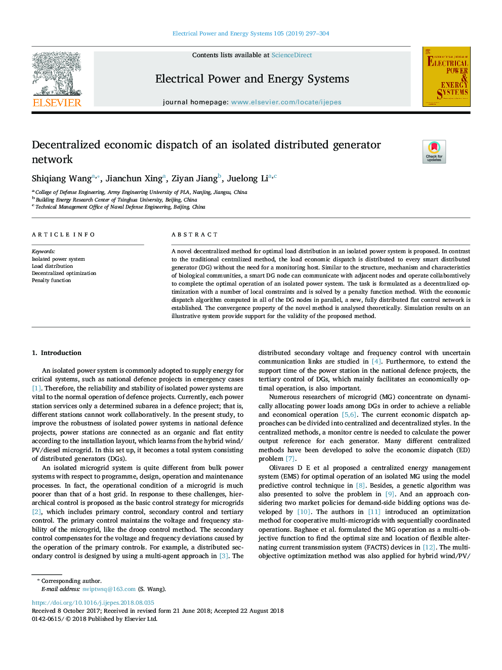 Decentralized economic dispatch of an isolated distributed generator network