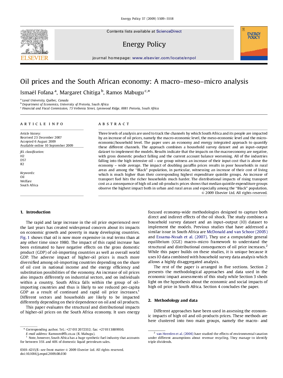 Oil prices and the South African economy: A macro–meso–micro analysis