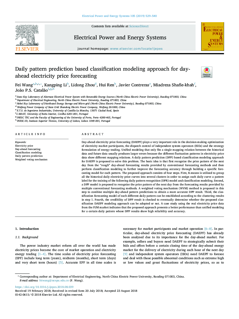 Daily pattern prediction based classification modeling approach for day-ahead electricity price forecasting