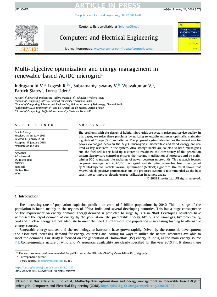 Multi-objective optimization and energy management in renewable based AC/DC microgrid