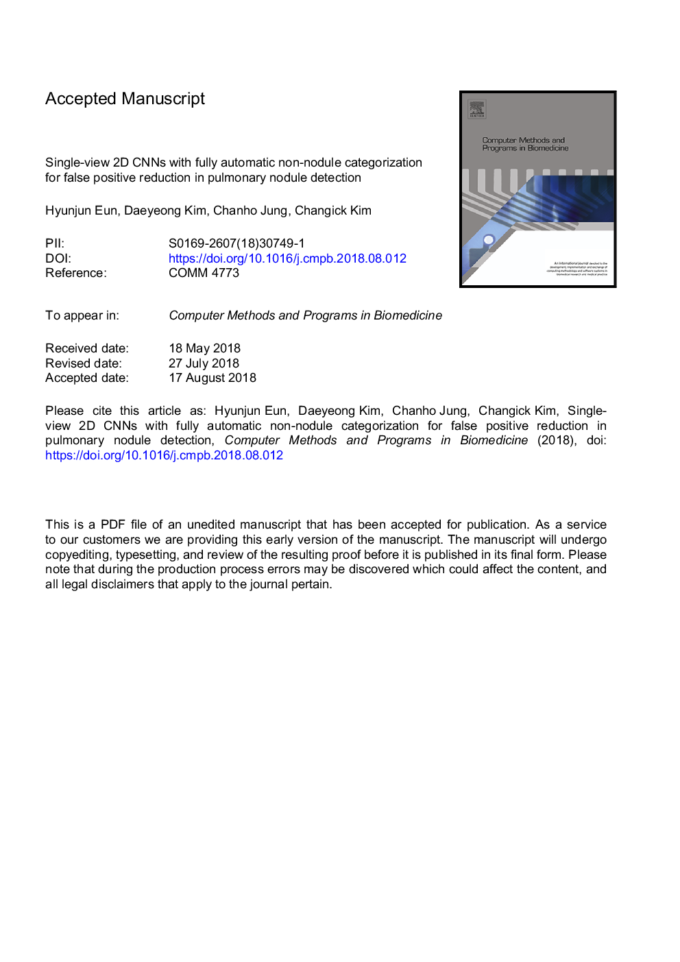 Single-view 2D CNNs with fully automatic non-nodule categorization for false positive reduction in pulmonary nodule detection