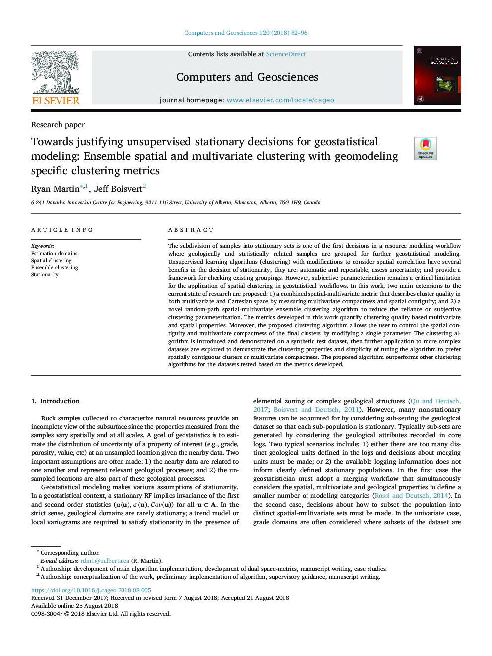 Towards justifying unsupervised stationary decisions for geostatistical modeling: Ensemble spatial and multivariate clustering with geomodeling specific clustering metrics