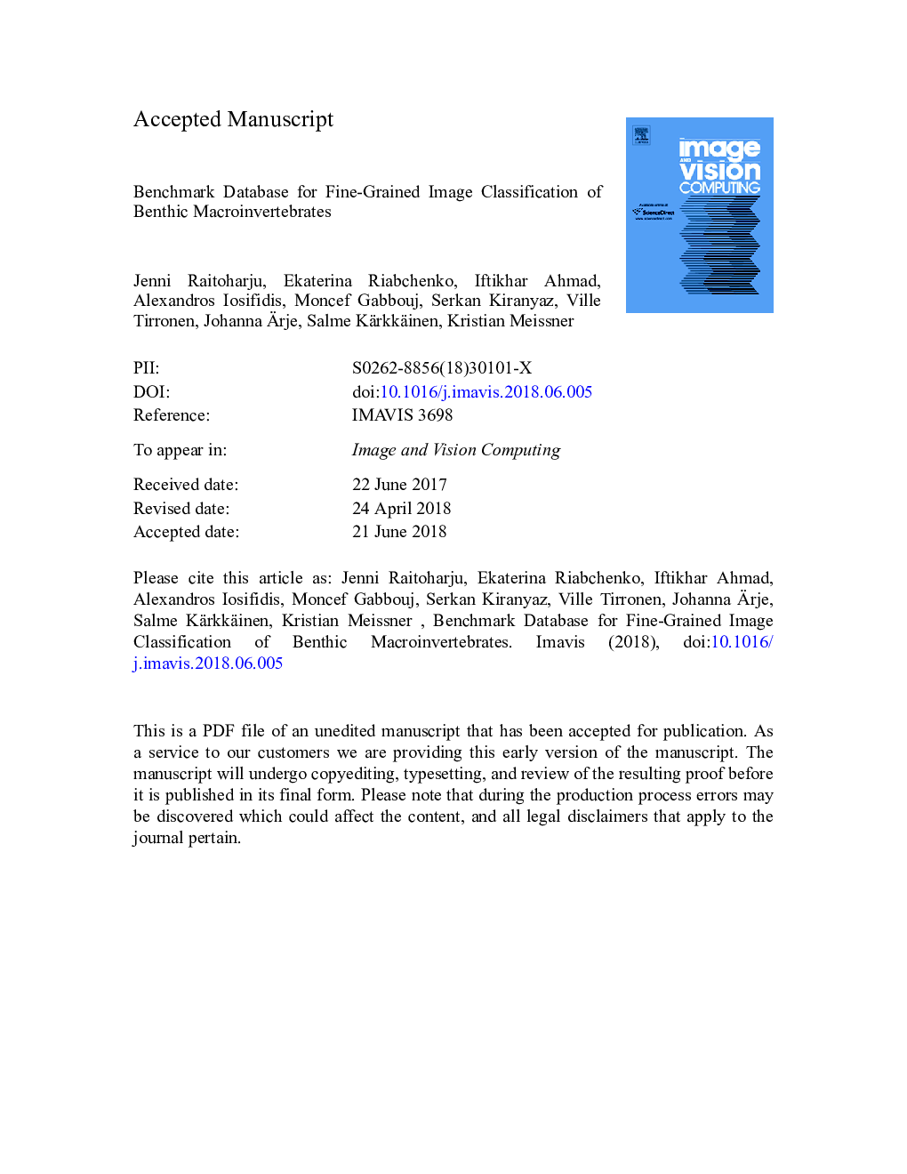 Benchmark database for fine-grained image classification of benthic macroinvertebrates