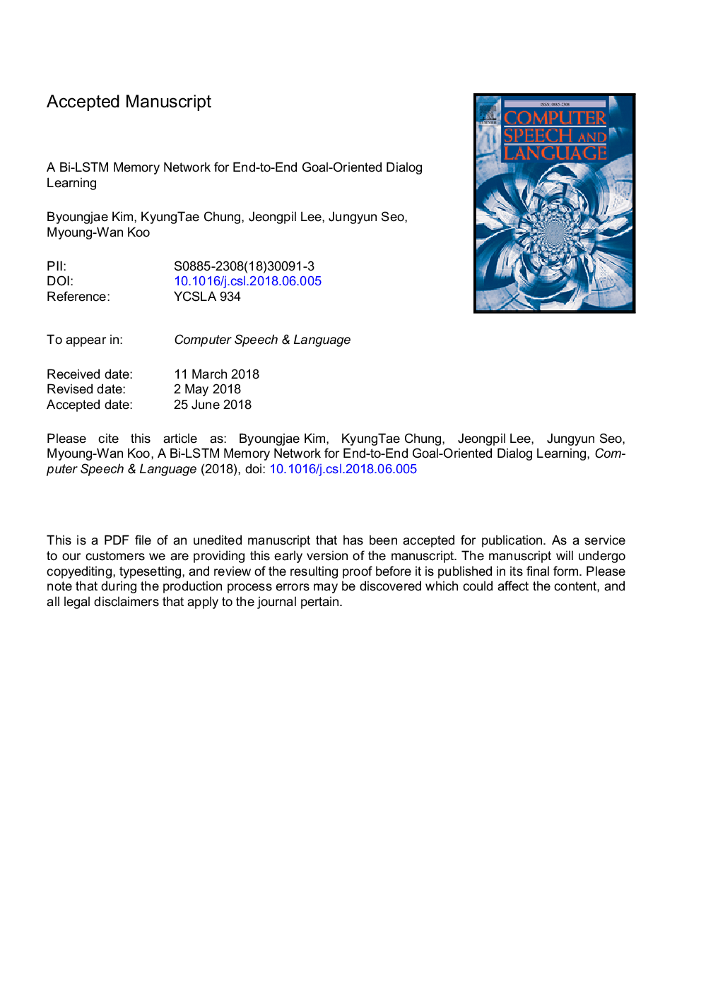 A Bi-LSTM memory network for end-to-end goal-oriented dialog learning