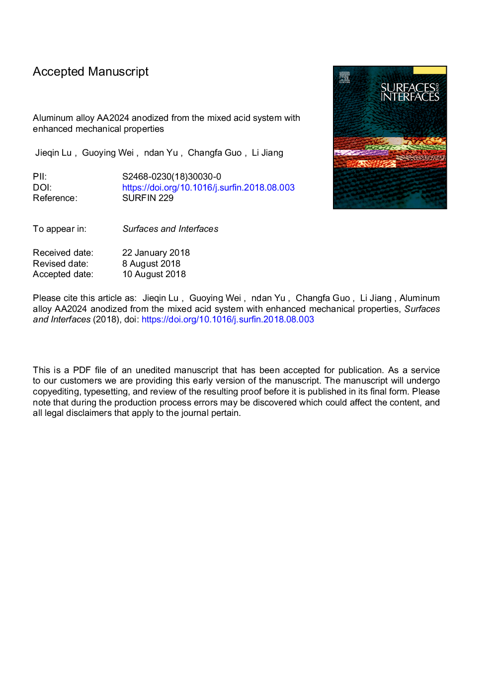 Aluminum alloy AA2024 anodized from the mixed acid system with enhanced mechanical properties