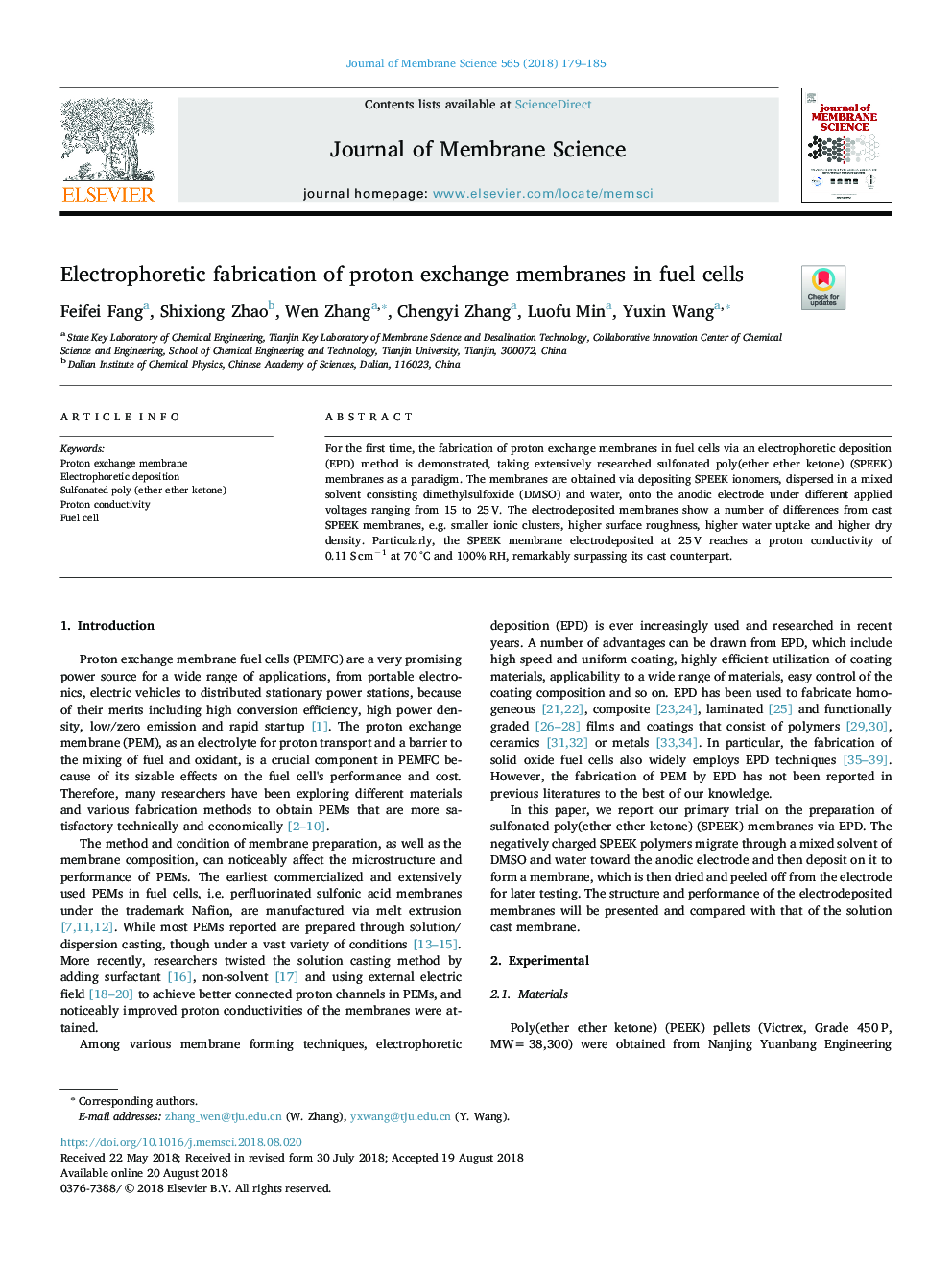 Electrophoretic fabrication of proton exchange membranes in fuel cells