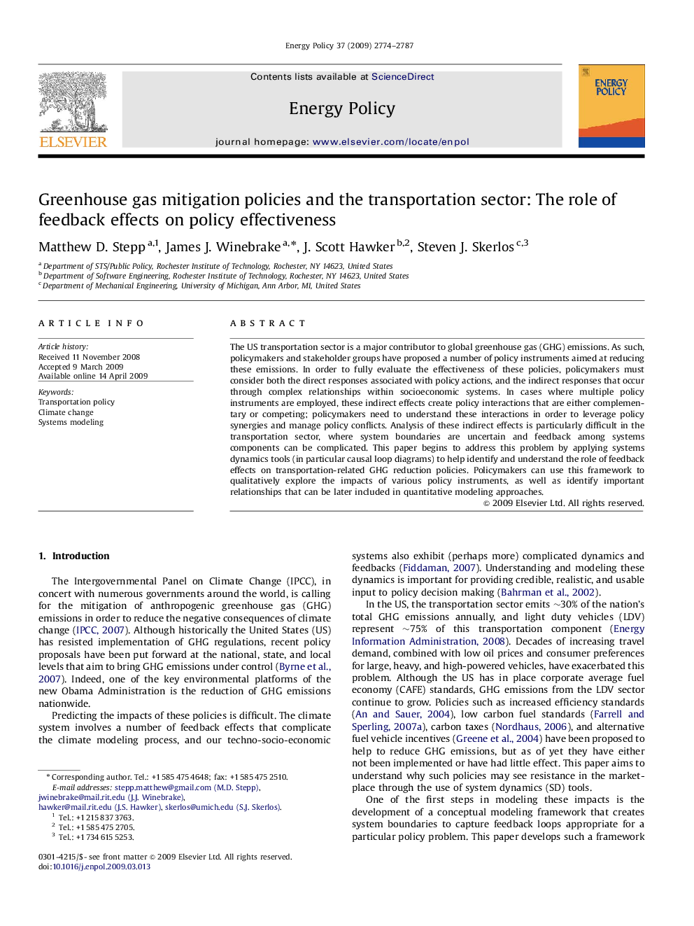 Greenhouse gas mitigation policies and the transportation sector: The role of feedback effects on policy effectiveness