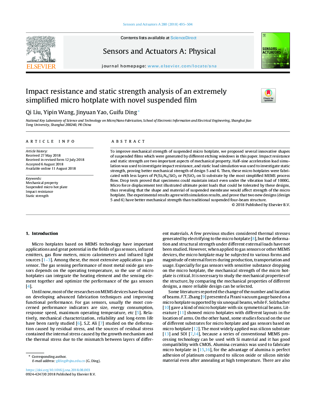 Impact resistance and static strength analysis of an extremely simplified micro hotplate with novel suspended film