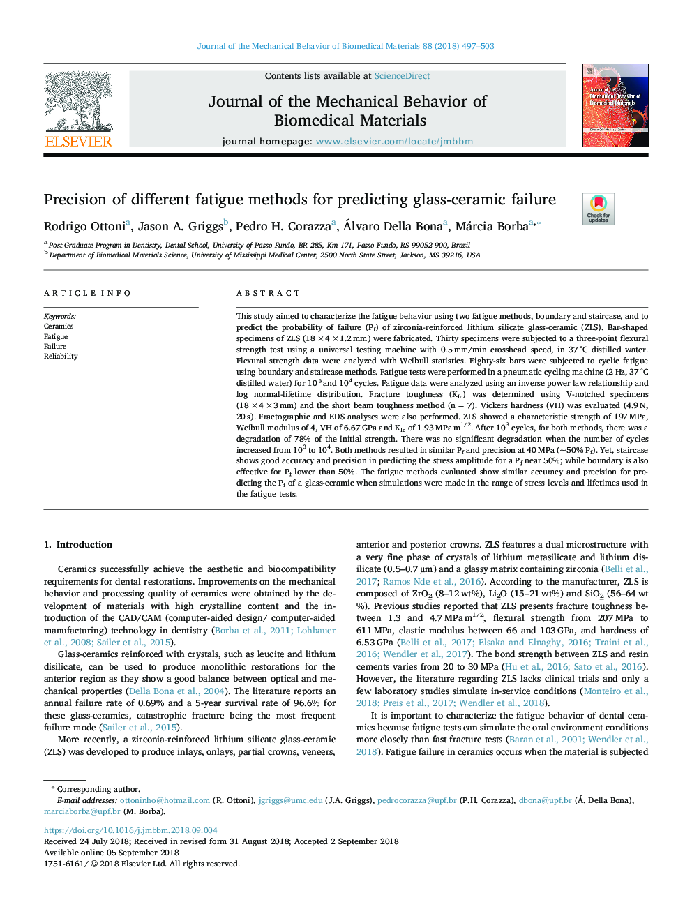 Precision of different fatigue methods for predicting glass-ceramic failure