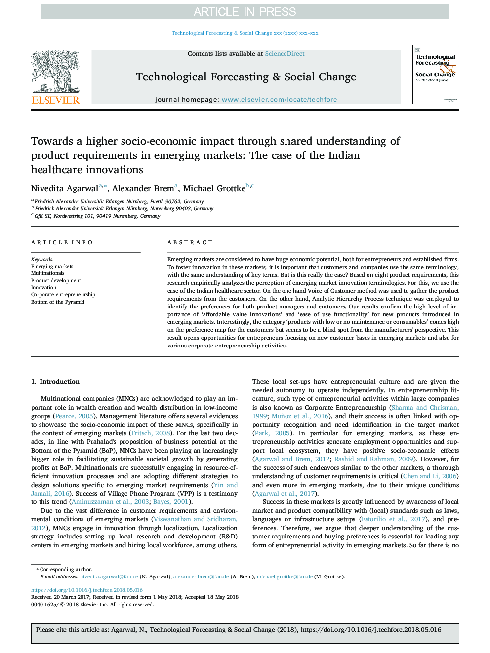 Towards a higher socio-economic impact through shared understanding of product requirements in emerging markets: The case of the Indian healthcare innovations
