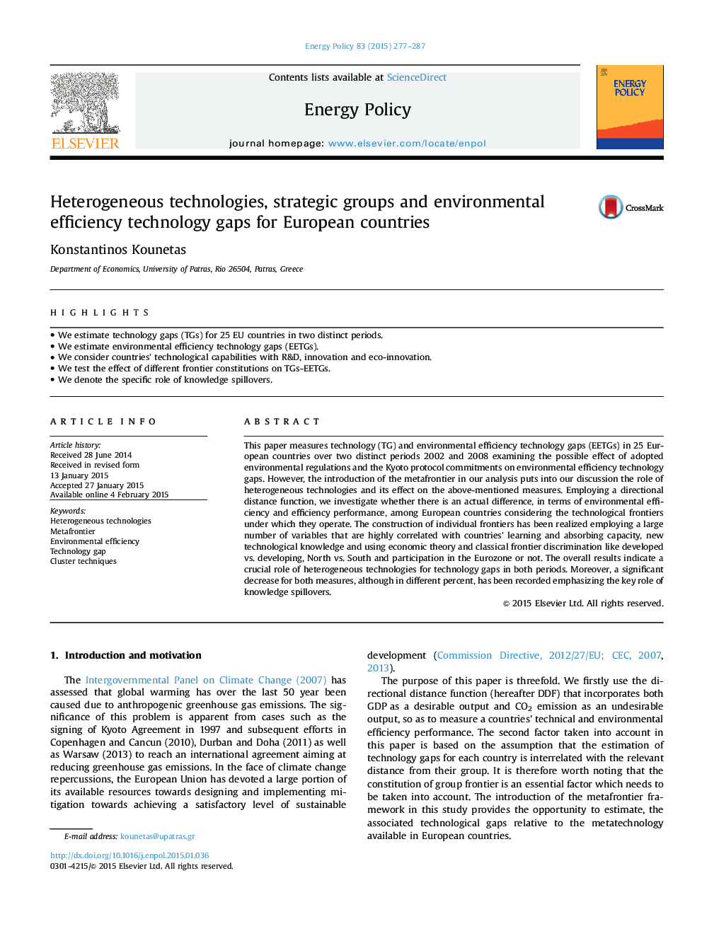 Heterogeneous technologies, strategic groups and environmental efficiency technology gaps for European countries