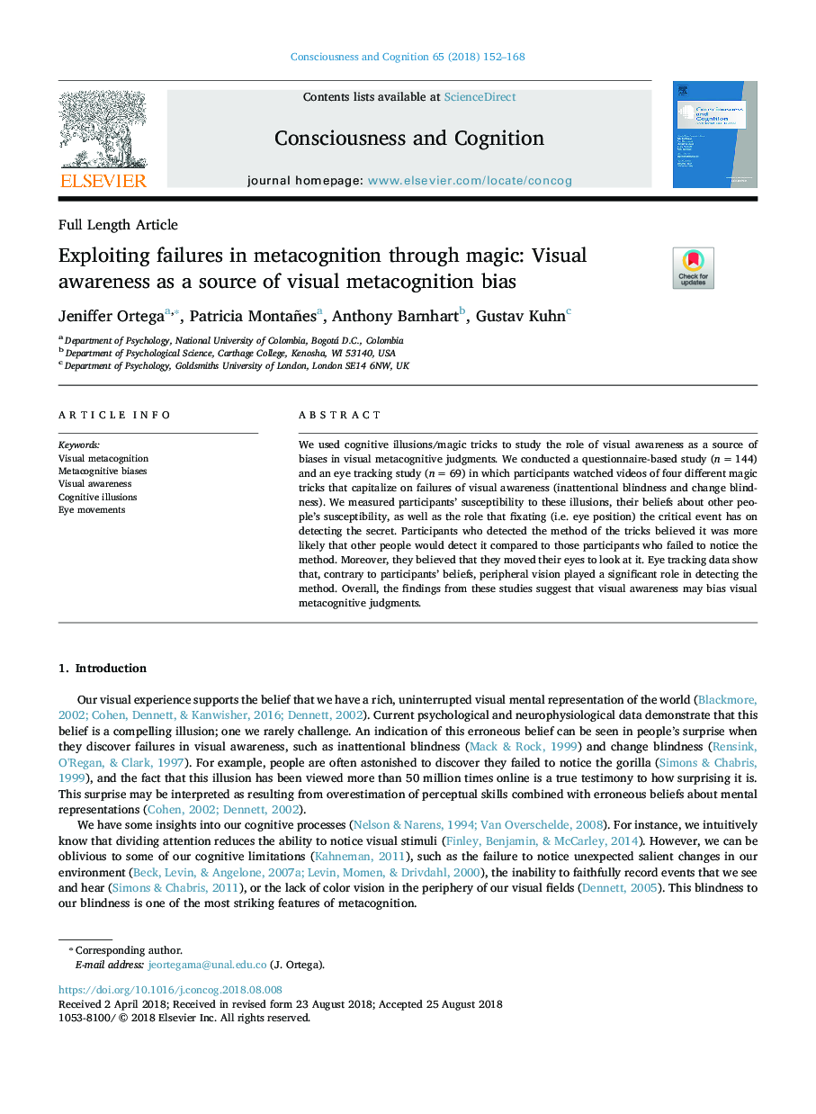 Exploiting failures in metacognition through magic: Visual awareness as a source of visual metacognition bias