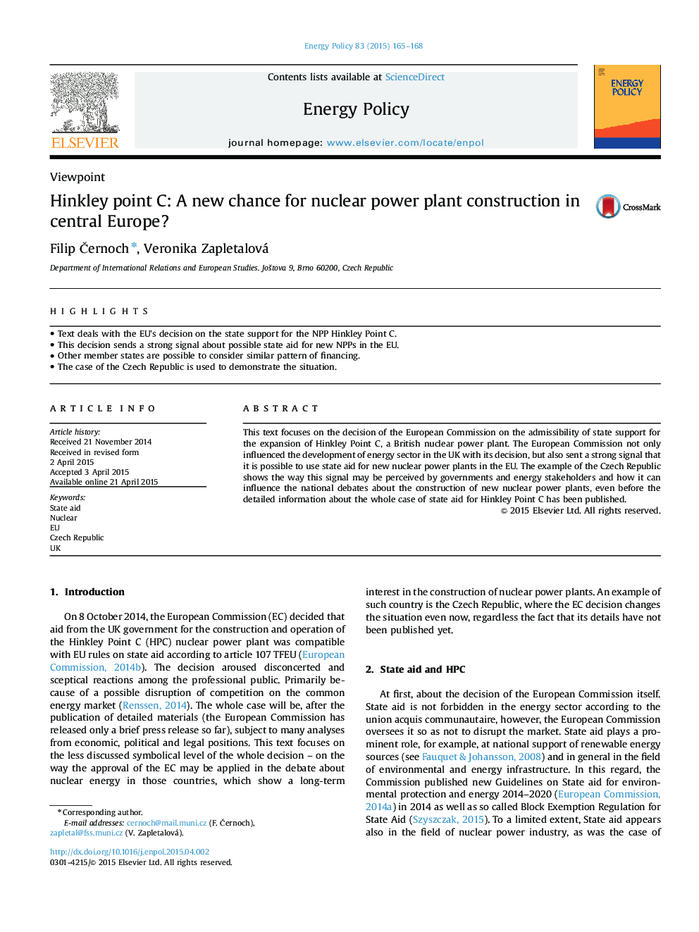 Hinkley point C: A new chance for nuclear power plant construction in central Europe?