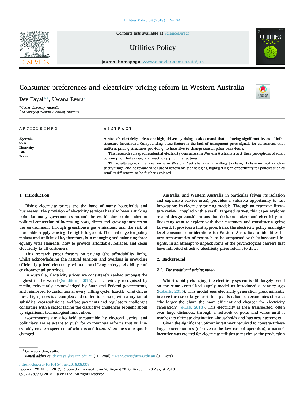 Consumer preferences and electricity pricing reform in Western Australia