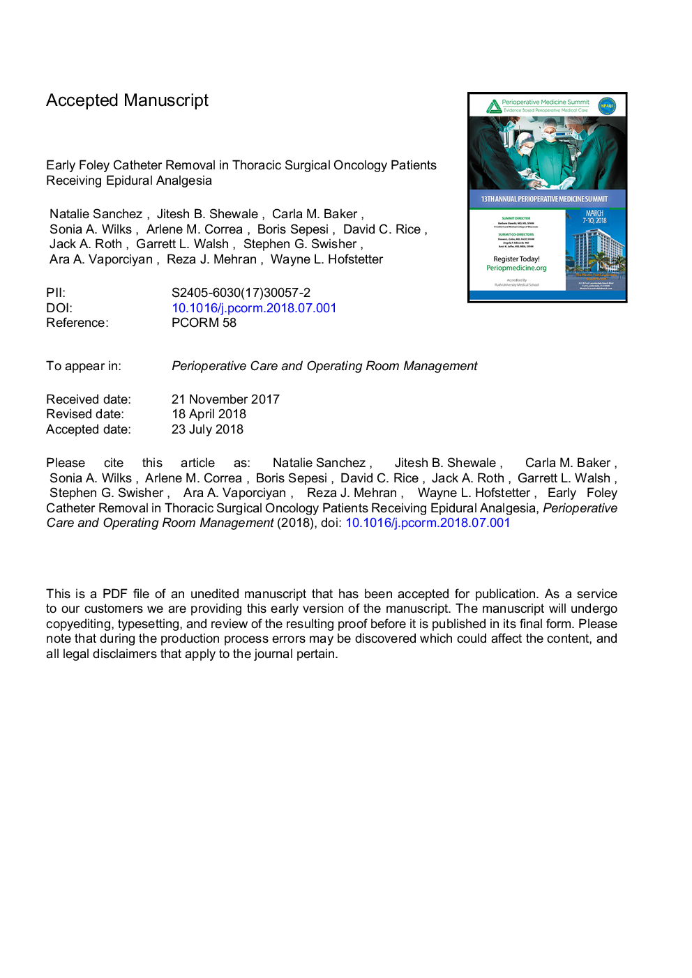 Early Foley catheter removal in thoracic surgical oncology patients receiving epidural analgesia