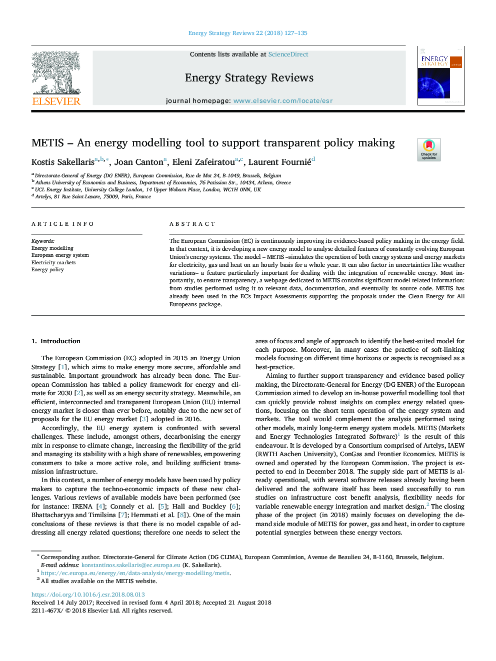 METIS - An energy modelling tool to support transparent policy making