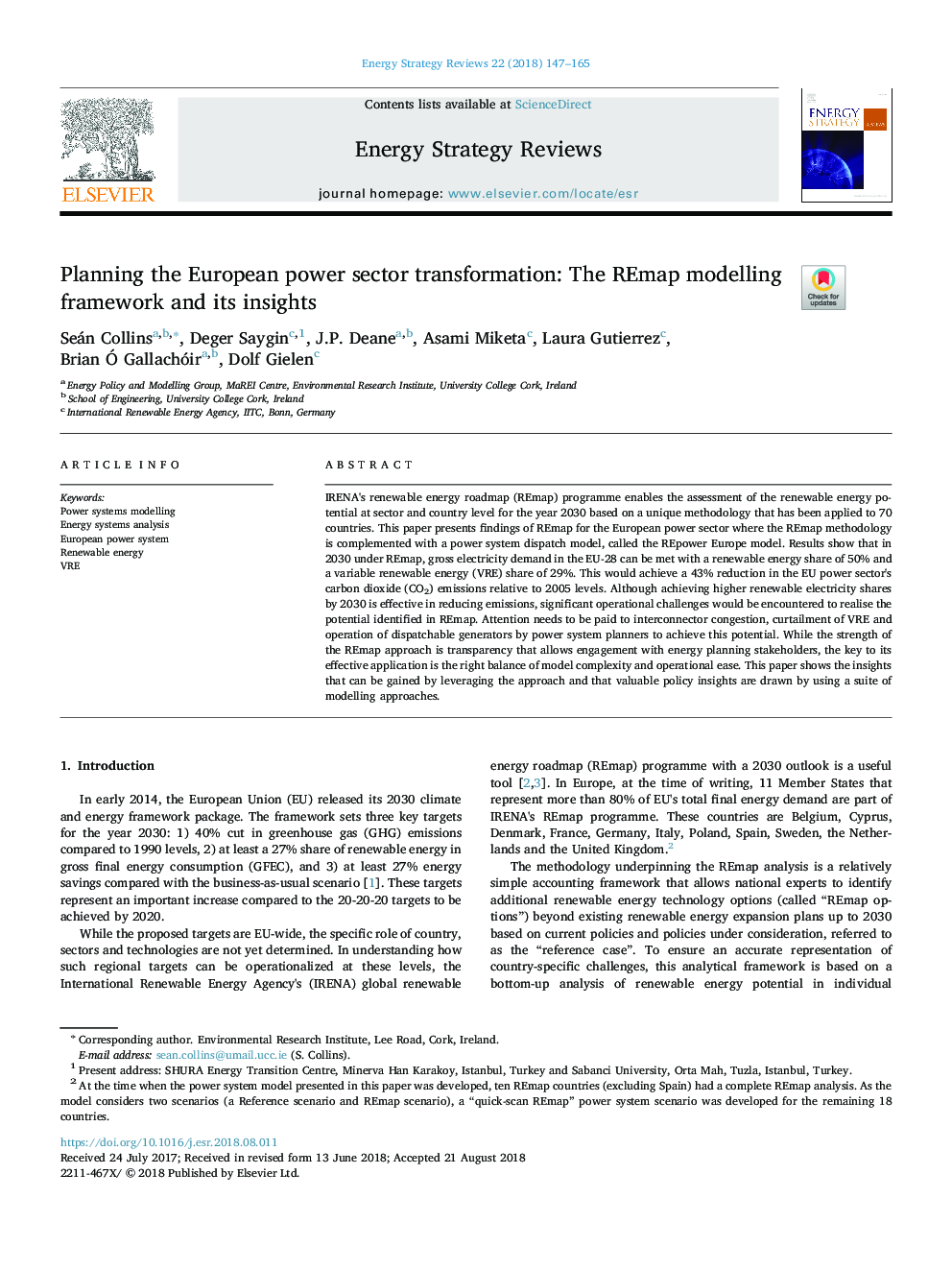 Planning the European power sector transformation: The REmap modelling framework and its insights