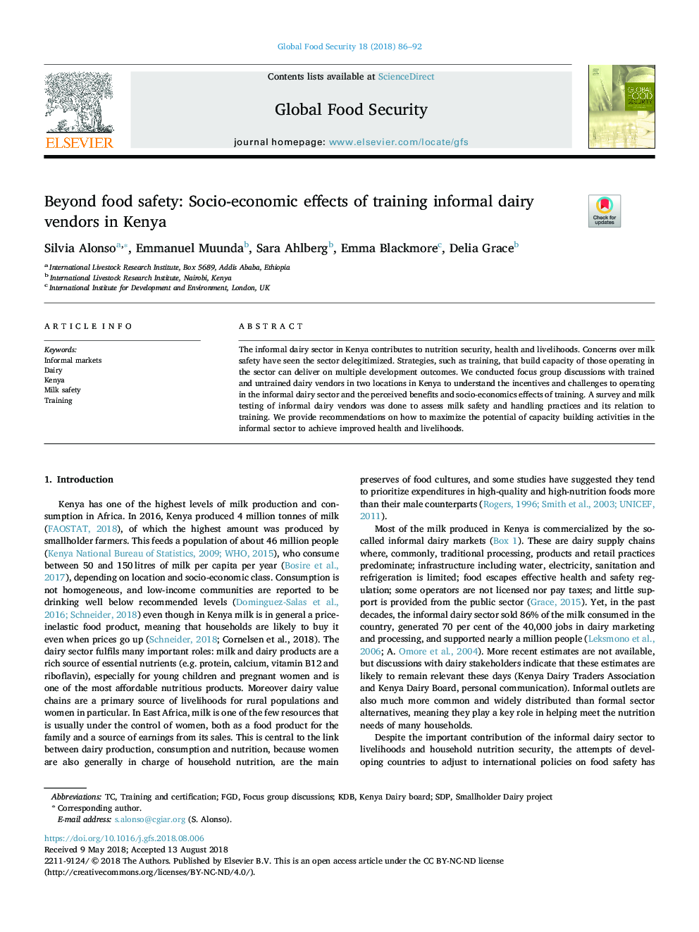 Beyond food safety: Socio-economic effects of training informal dairy vendors in Kenya