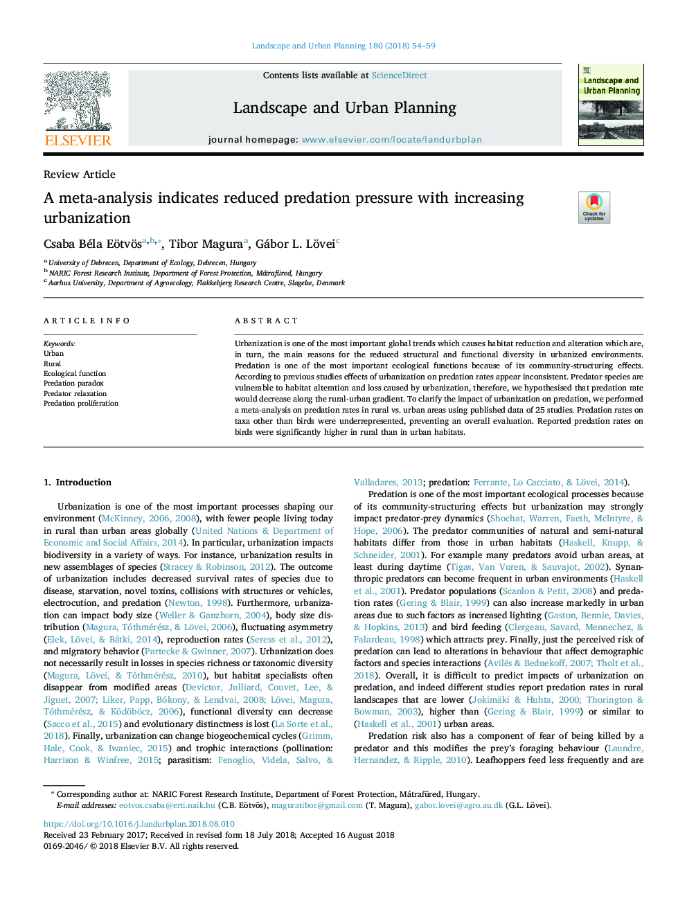 A meta-analysis indicates reduced predation pressure with increasing urbanization