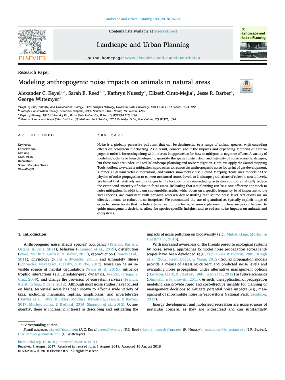 Modeling anthropogenic noise impacts on animals in natural areas