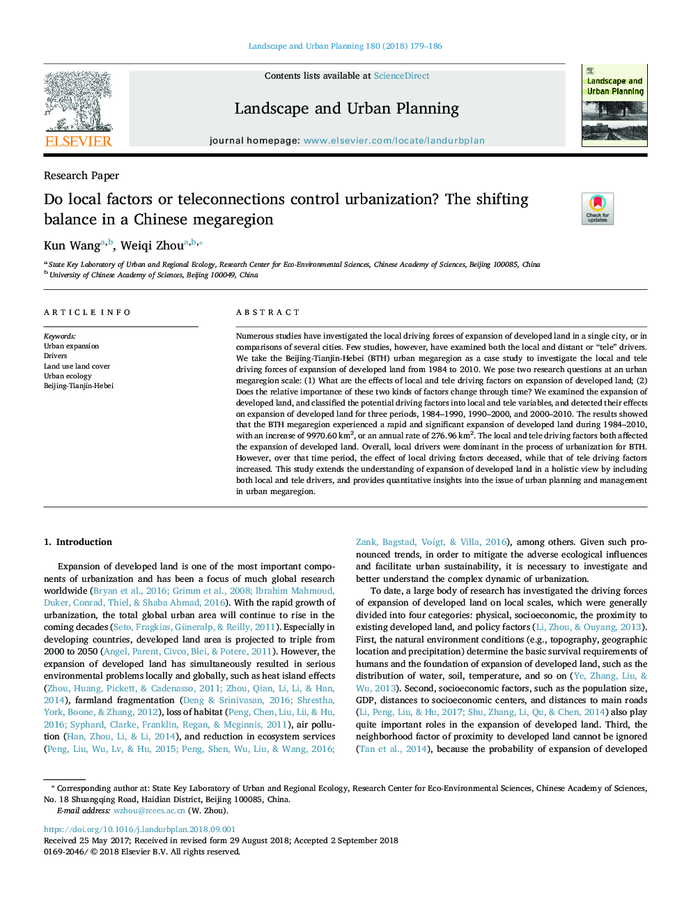 Do local factors or teleconnections control urbanization? The shifting balance in a Chinese megaregion