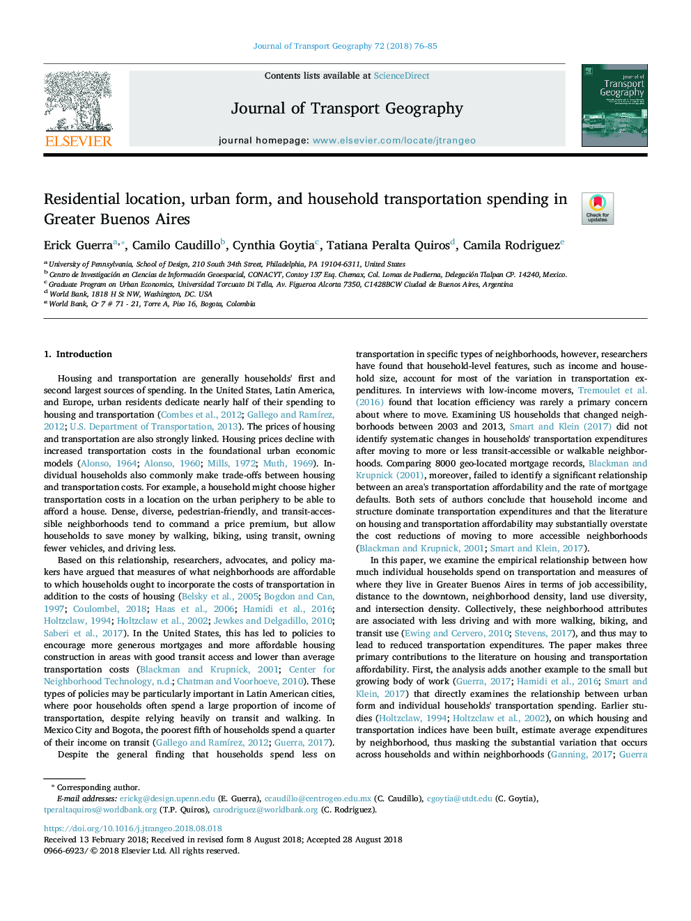 Residential location, urban form, and household transportation spending in Greater Buenos Aires