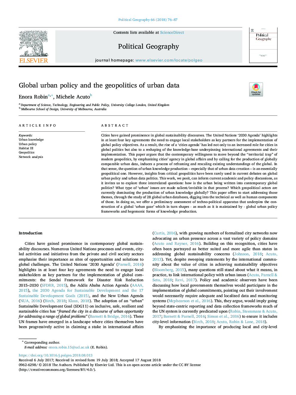 سیاست جهانی شهری و ژئوپولیتیک داده های شهری