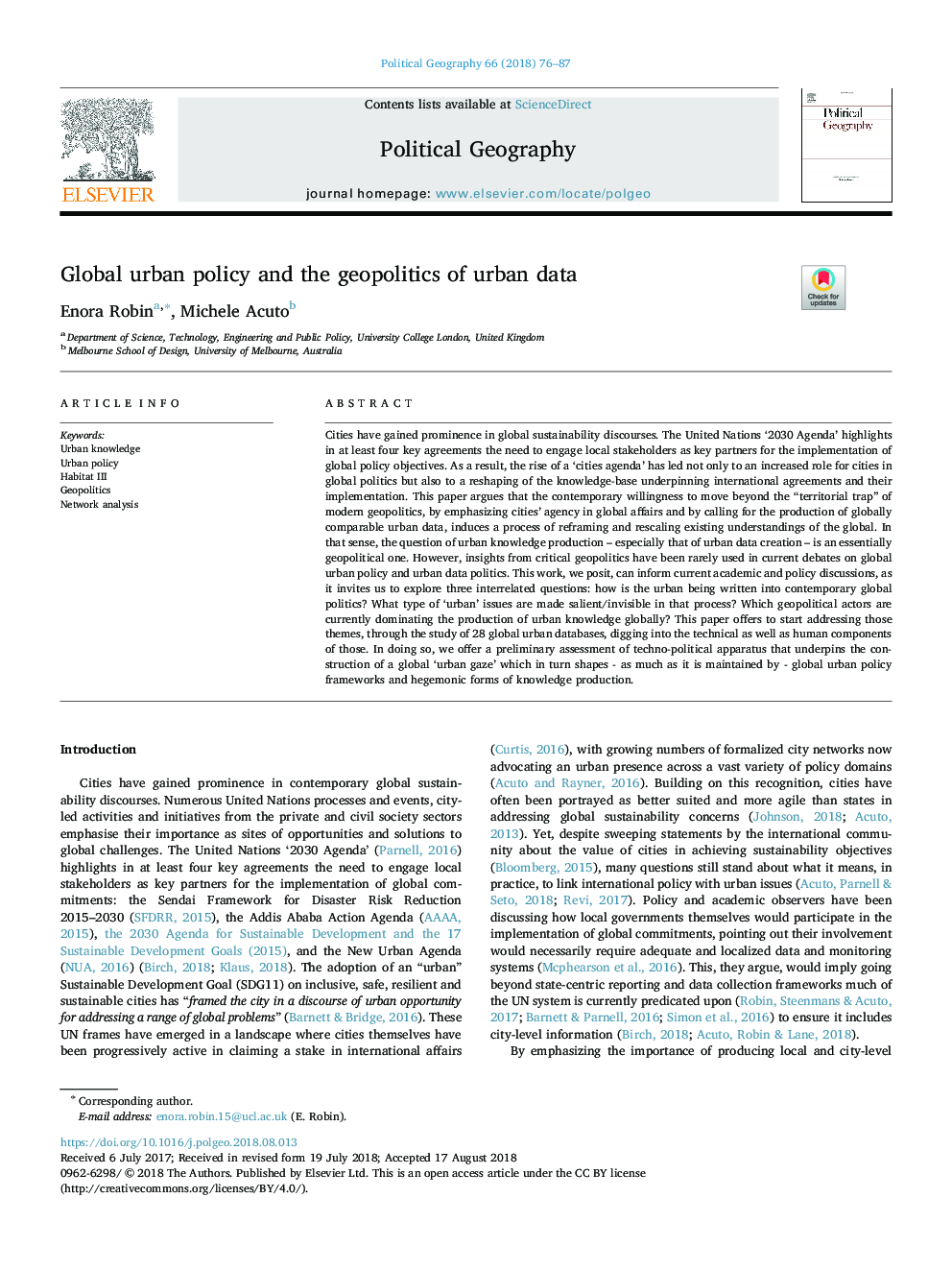 Global urban policy and the geopolitics of urban data